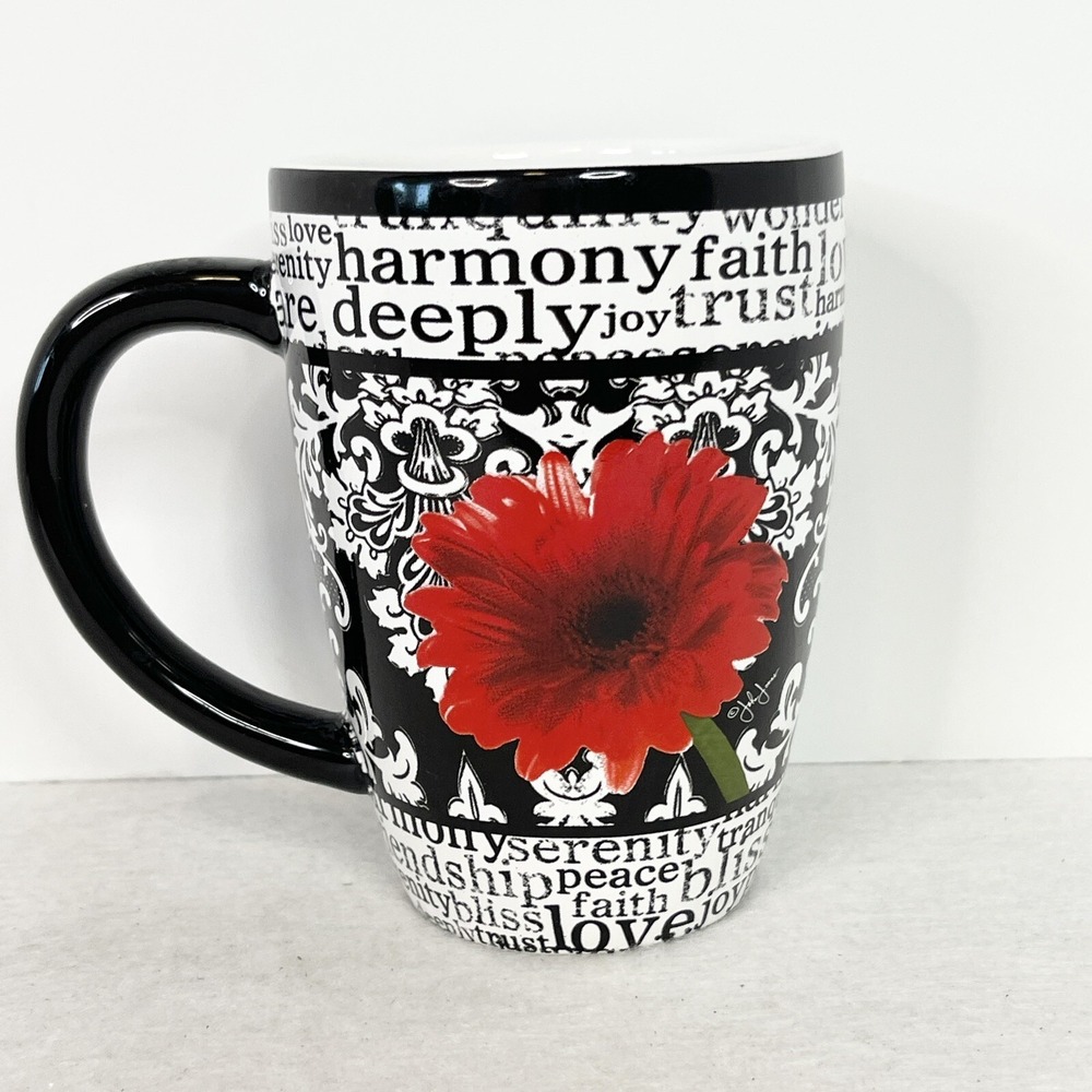 Black and White Red Poppy Flower Coffee Tea Hot Chocolate Harmony Faith Cup‎ Mug